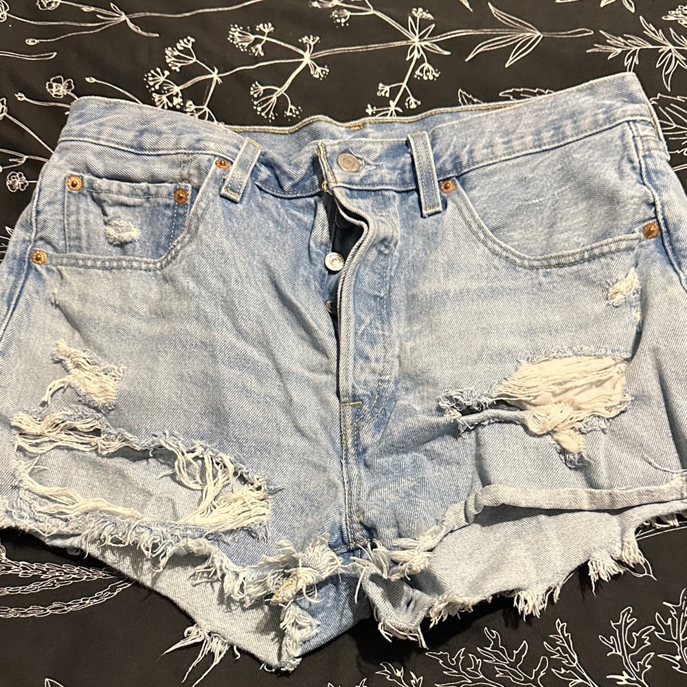 Levi's Light Blue Distressed Denim Cutoff Shorts